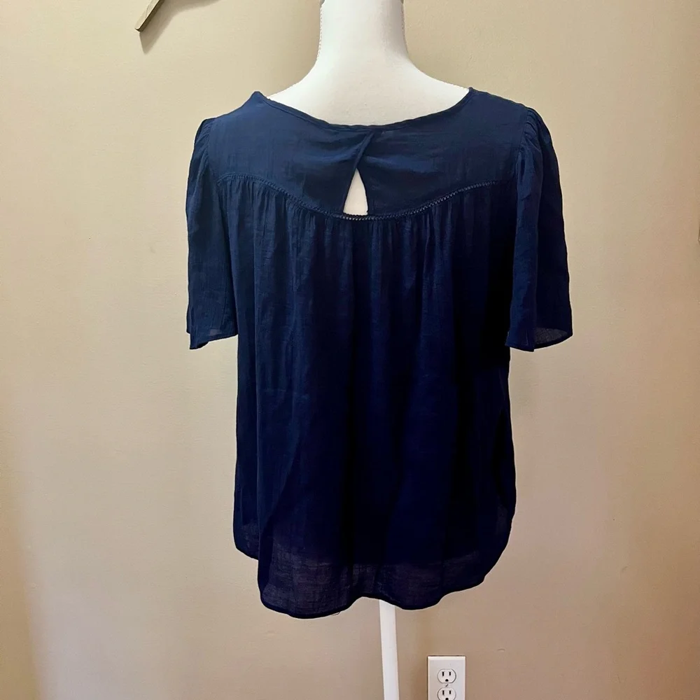 Nanette Lepore Navy Blue Flutter Sleeve Blouse Size Medium